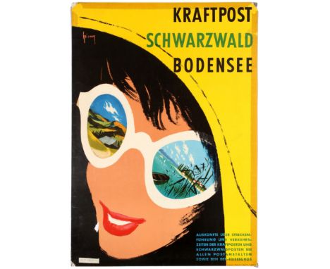 Original vintage travel poster published by the German Federal Post Office to promote its passengers transport services, the 