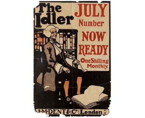 Original vintage advertising poster for The Idler Magazine designed by A.S.Forrest depicting a man sitting by a book shelf sm