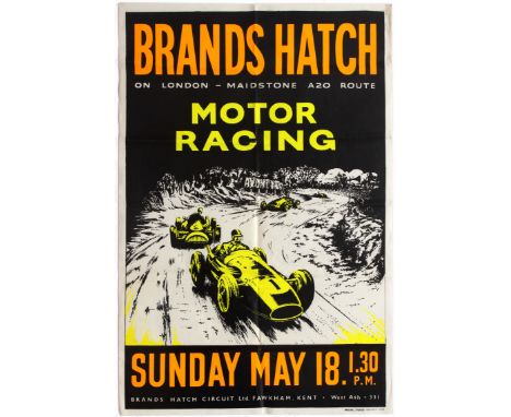 Original vintage Brands Hatch Motor Racing poster for the race held on May 18th, 1958. Race results: 1st Trevor Taylor - Coop