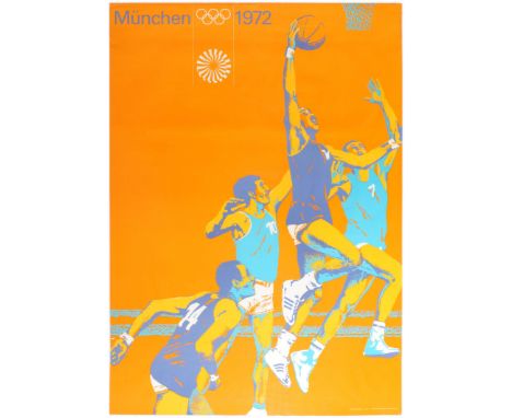 Original vintage sport event poster for the 1972 Summer Olympics in Munich / Olympische Spiele Munchen featuring a stylish de