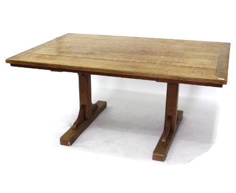 A LARGE LIGHT OAK REFECTORY TABLE 114cm x 168cm x 75cm