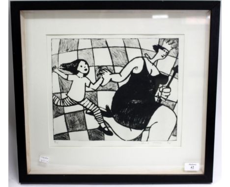 A BLACK AND WHITE LIMITED EDITION PRINT by Anita Klein dated 1994, number 9/15, 34cm x 29cm