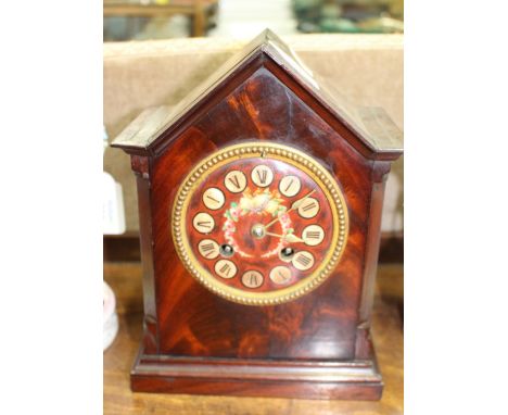 A LATE 19TH CENTURY MAHOGANY CASED MANTLE CLOCK with a Henri Marc eight day bell strike, external count wheel, 23cm in height