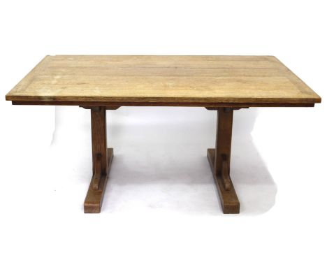 A LARGE LIGHT OAK REFECTORY TABLE 114cm x 168cm x 75cm 