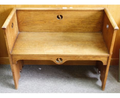 A LIGHT OAK YING YANG DESIGN BENCH, 92cm x 73cm x 44cm