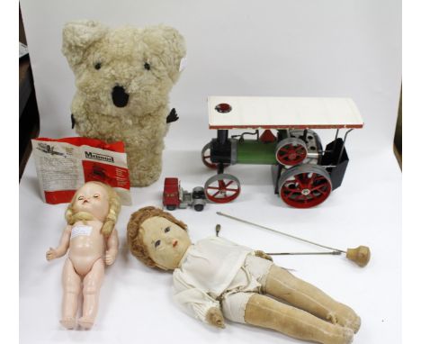 A MAMOD STEAM TRACTOR 21cm wide, an early 20th century Chad Valley bambina doll 37cm in height, a stuffed toy koala and a fur