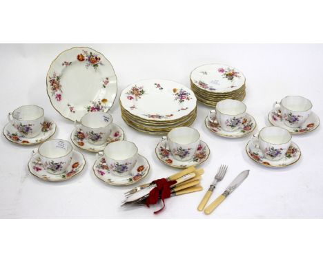 A PART ROYAL CROWN TEA SERVICE Derby Posies pattern to include eight cups and saucers, together with a set of six silver plat