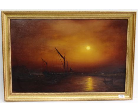 GRAHAM HEDGES Oil on canvas, a seascape at sunset, signed 1970, 70cm x 45cm