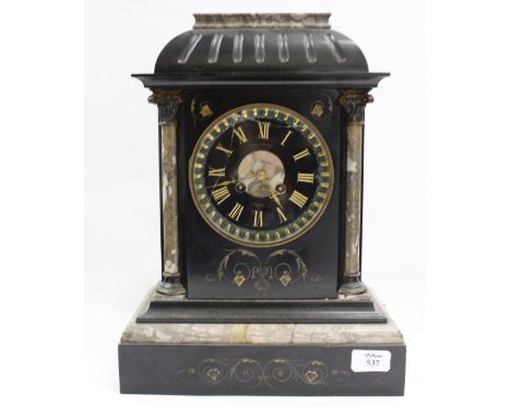 A 19TH CENTURY FRENCH SLATE MANTLE CLOCK, the dial signed 'Manning of Paris', the movement striking the hours on a bell