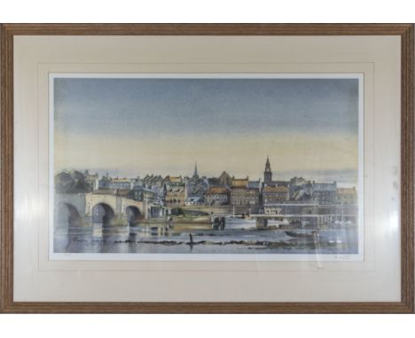 Fred Stott - A large framed print of Berwick, signed. 35cm x 59cm