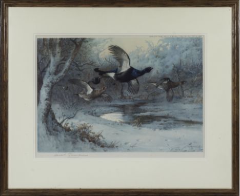 Archibald Thorburn (1860-1935)A large framed print signed in pencil depicting black grouse 65cm x 55cm