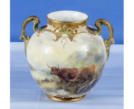 Royal Worcester vase signed J Stinton A/F