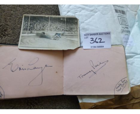 Speedway : Vintage Autograph Book + early pre war postcard - signatures inc Langton, Kitchen etc