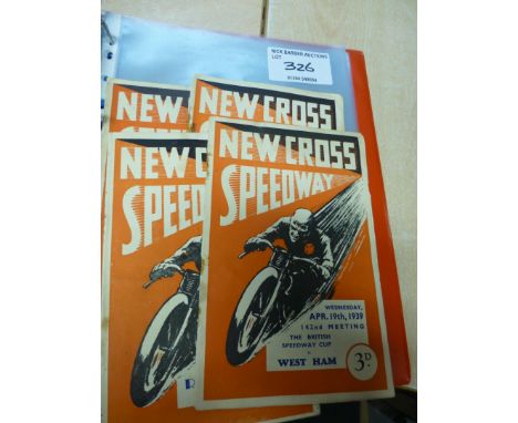 Speedway : New Cross programmes x 4 all good cond but with r/staples 19/04/1939, 29/03/1939, opening cup 30/03/1938, 13/10/19