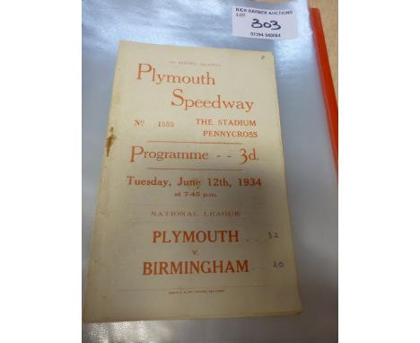 Speedway : Plymouth v Birmingham 12/06/1934 sl.creases &amp; r/staples programme