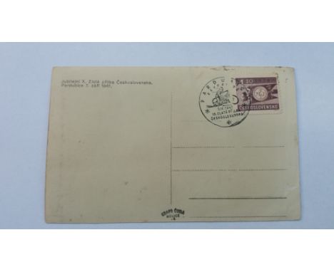 Speedway : Rare 1947 Czech golden helmet postcard with occasion stamp