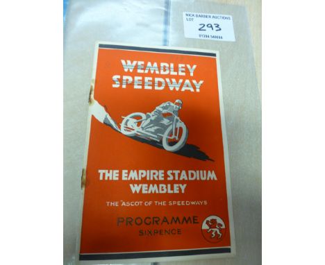 Speedway : Wembley v Sheffield programme 23/07/1931 good cond r/staples