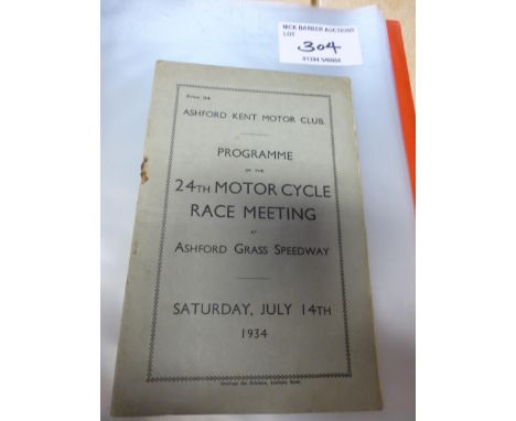 Speedway : Ashford Grass Speedway - Kent programme 14/07/1934 r/staples interesting item