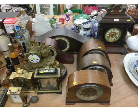 Collection of assorted mantel and other clocks to include a 19th century French spelter clock