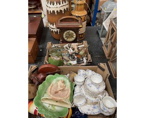 Royal Albert tea set together with other ceramics and glass, a German mantel clock and sundries