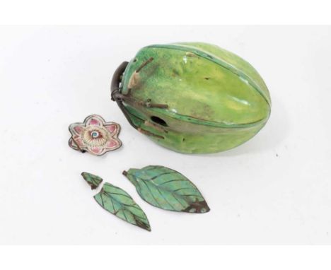 Unusual antique enamel on copper model of a star fruit, 9cm long