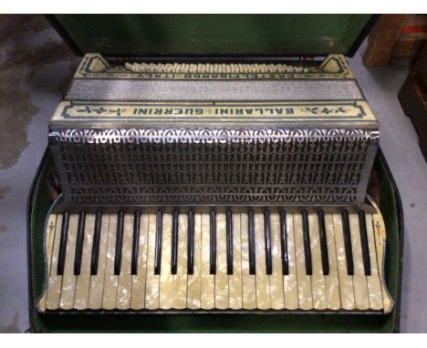 A Ballarini Guerrini 120 button piano accordion, in case, with Mother of Pearl keysSome wear commensurate with age and use. V