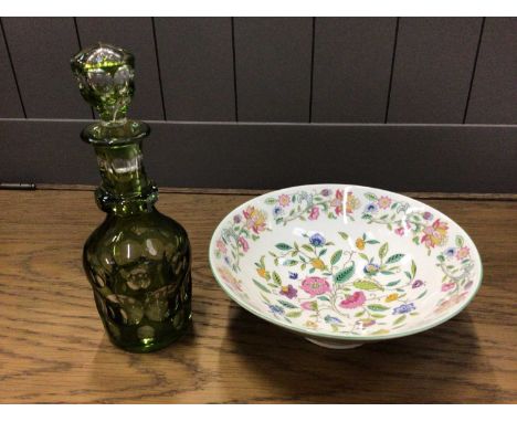 Collection of china and glassware to include Bohemian overlaid glass decanter, Minton Haddon Hall bowl, Duchess Greensleeves 