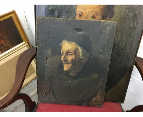 Oil on canvas portrait of a man and another oil on canvas portrait of a monk (2)