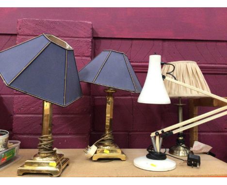 Vintage white Anglepoise desk lamp, together with a pair of brass table lamps and one other brass lamp (4 lamps)The pair of b