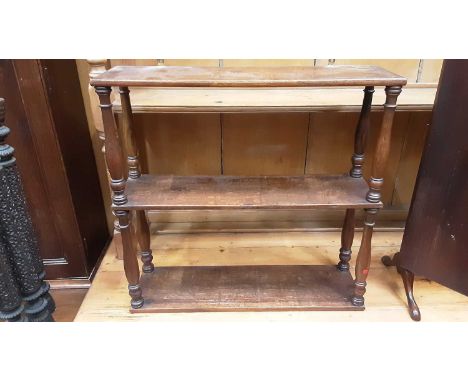 Oak hanging three tier shelf together with a mahogany framed mirror (2)