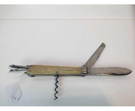 Fine quality Victorian sportsman’s knife with three cutting blades, corkscrew, spike, scissors, pricker and tweezers, chequer