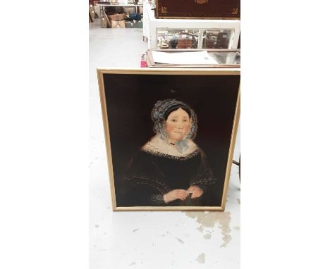 19th century Naive school oil on canvas portrait of a lady
