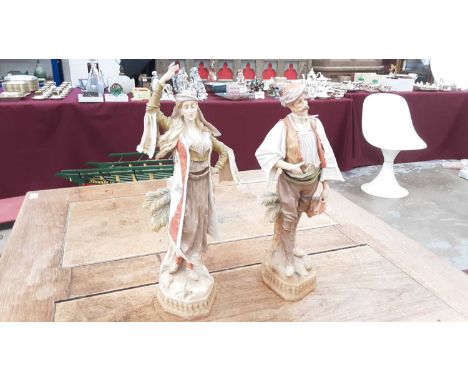Pair Late 19th century Austrian porcelain Turkish figures, together with a quantity of teawares including Royal Albert Old Co