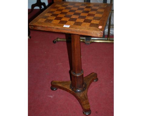 A William IV rosewood maple and mahogany inlaid chessboard topped pedestal games table, together with a 19th century mahogany