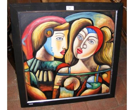 Oil on board - Impressionist's portrait entitled "Lovers in Full Bloom" - 50cm x 50cm 