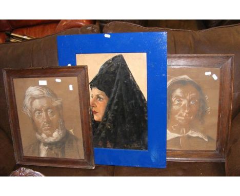 Two Victorian pastels, together with one other portrait 