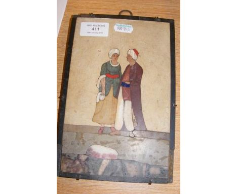 An antique Pietra Dura panel of North African couple - 21cm x 14cm CONDITION REPORTfew scratches, couple bits to edge missing