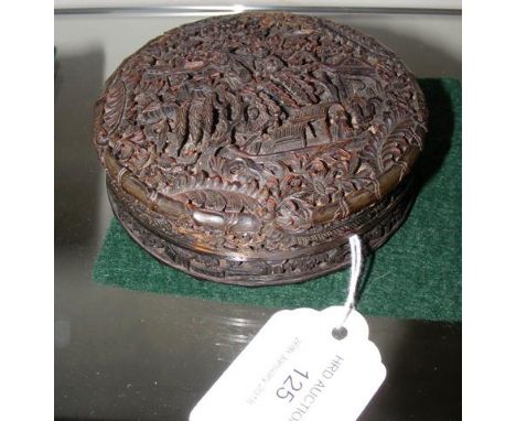 Antique circular pierced tortoiseshell trinket box - 9cm diameter CONDITION REPORTpin hole to base with some pitting, 3.5cm a