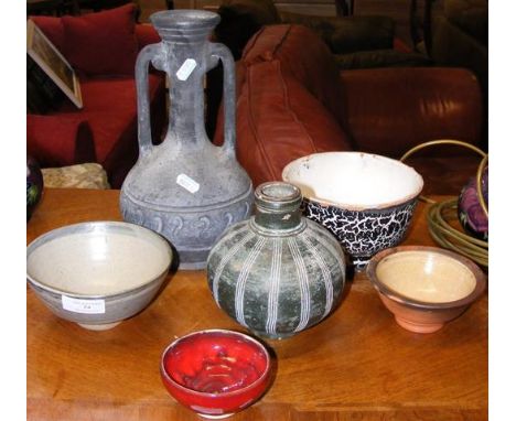 Selection of studio pottery, including Leach CONDITION REPORTbowl condition in images seems fine