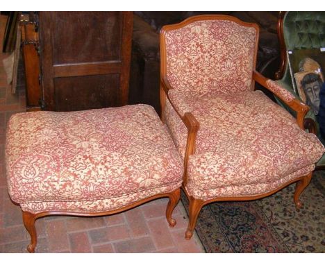 French style armchair with cabriole front supports and matching pouffe 