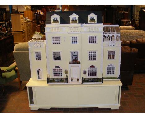 An impressive Georgian style doll's house with fully fitted interior and lighting - 150cm wide x 166cm high 