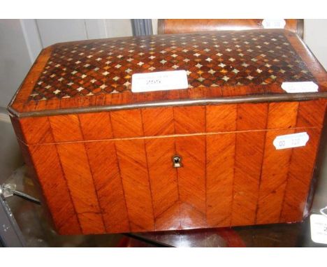 A 19th century inlaid two compartment tea caddy - 23cm - with decorative hinged lid 