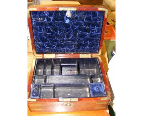 An Asprey, Bond Street, brass bound fitted jewellery box - 30cm CONDITION REPORTwater mark as per image