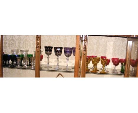 Large selection of good quality glass, including overlay and other (contents of the top shelf) 