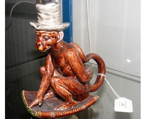 An unusual antique Sarreguemines majolica monkey ornament - 18cm high 