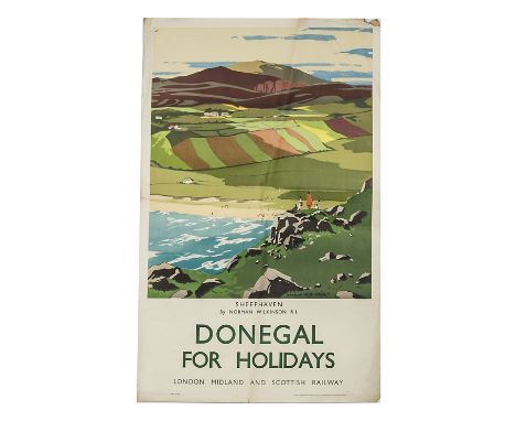 A LMS Railway Poster Sheephaven ‘Donegal For Holidays’, depicting Beach, Fields and Cliffs, painted by Norman Wilkinson, prin
