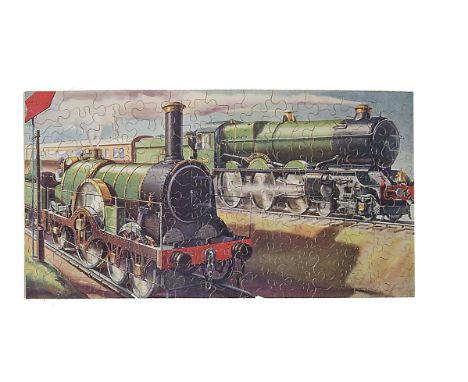 A Chad Valley GWR Jigsaw ‘Old and New’ featuring Lord of the Isles and King George V, made up on hardboard sealed by plastic 