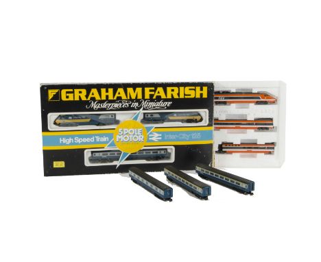 N Gauge British and French High Speed Trains by Grafar and Bachmann: comprising Graham Farish ref 8125 5-car HST set in origi