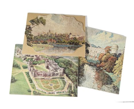 Chad Valley GWR Castles Jigsaws, comprising vignetted Windsor, rectangular Windsor from the air and Warwick Castle, all made 