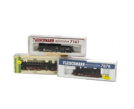 N Gauge Continental Steam Locomotives by Fleischmann ‘Piccolo’ and Trix: comprising ref 7161, a 4-6-0 locomotive and tender i